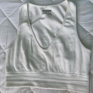 Garage White Ribbed Crop Tank Top